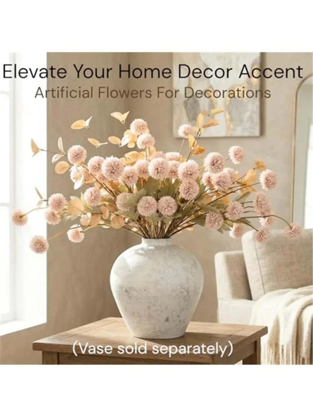 Beige Artificial Chrysanthemum Flowers Silk Faux Floral Arrangement Decor